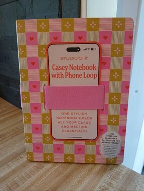 Studio Casey Notebook with Phone Loop - Pink and Mustard Check
